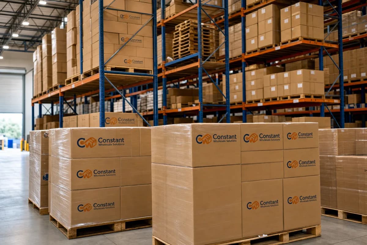 Constant Wholesale Solutions warehouse stocked with packaging supplies